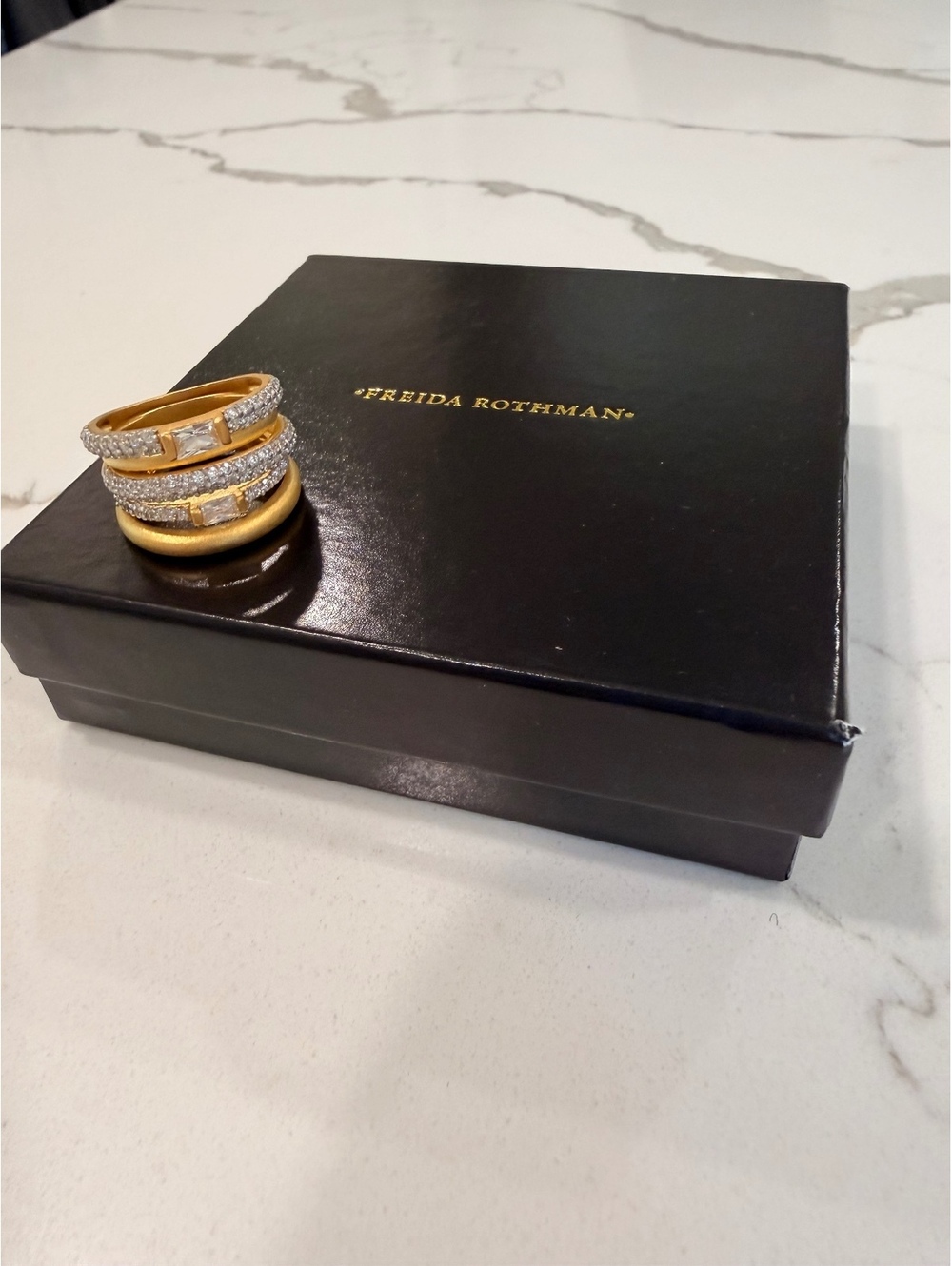 Frieda Rothman stamped 925 gold over sterling statement ring